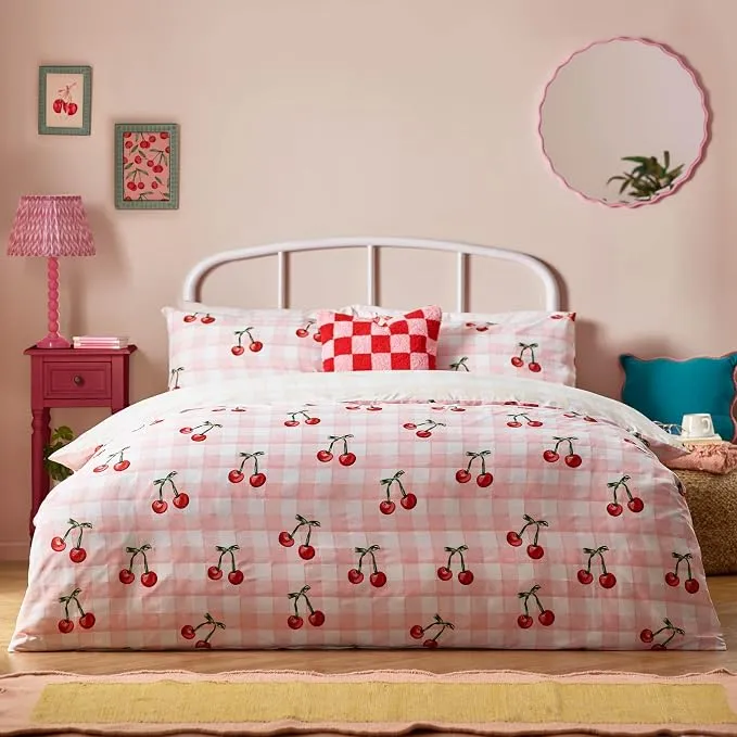 Juego de Funda Nórdica Reversible Heya Home Cherry Gingham Rosa (200x200cm)