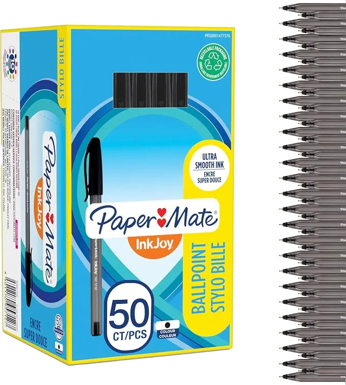 Lote 50 Bolígrafos Paper Mate InkJoy 100ST Punta Mediana Negra