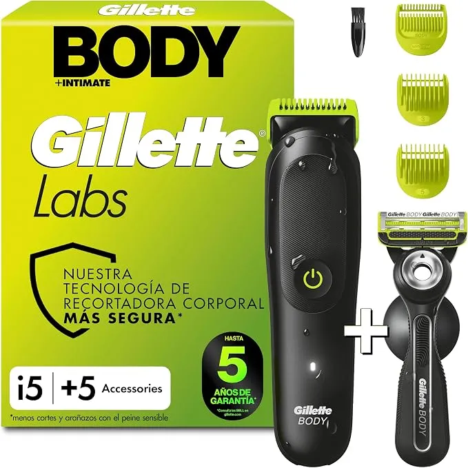 GilletteLabs i5 Body + Intimate: Afeitadora Corporal Eléctrica con Accesorios