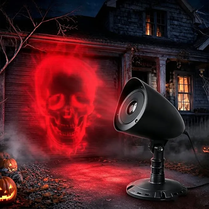 Proyector LED Halloween Calavera Roja 3D Exterior con Mando