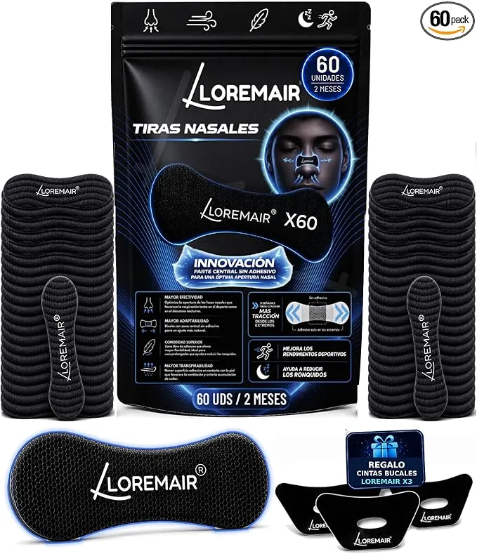 Tiras Nasales Loremair Premium para Dormir y Deporte (60 Unidades)