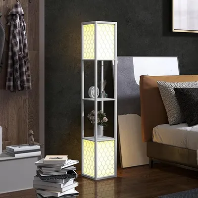 Lámpara de Pie HOMCOM Moderna con 2 Luces y 2 Estantes