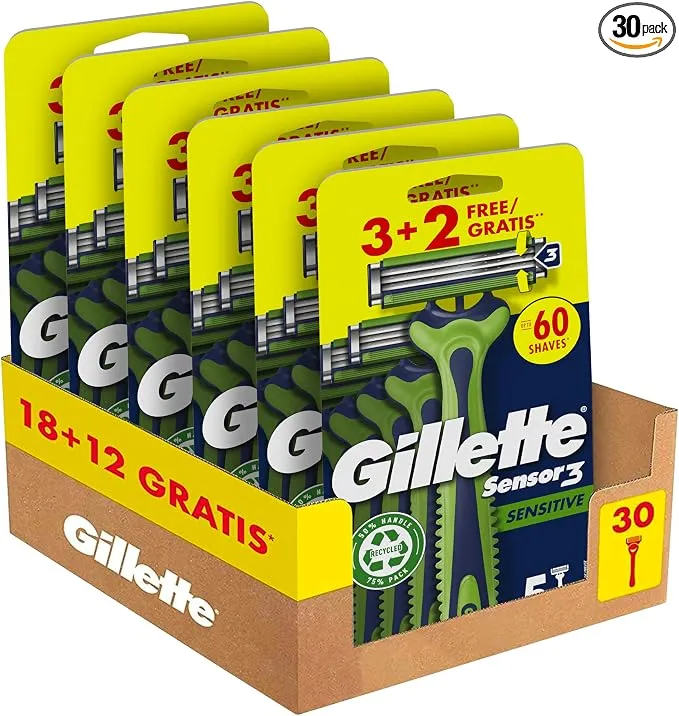 Gillette Sensor3 Sensitive Maquinillas de Afeitar Desechables para Hombre, Pack de 5