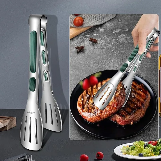 Pack 2 Pinzas de Cocina Acero Inoxidable con Puntas de Silicona Antideslizantes