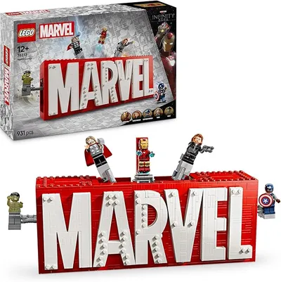 LEGO Marvel: Logotipo y Minifiguras de Vengadores - Maqueta 3D Decoración