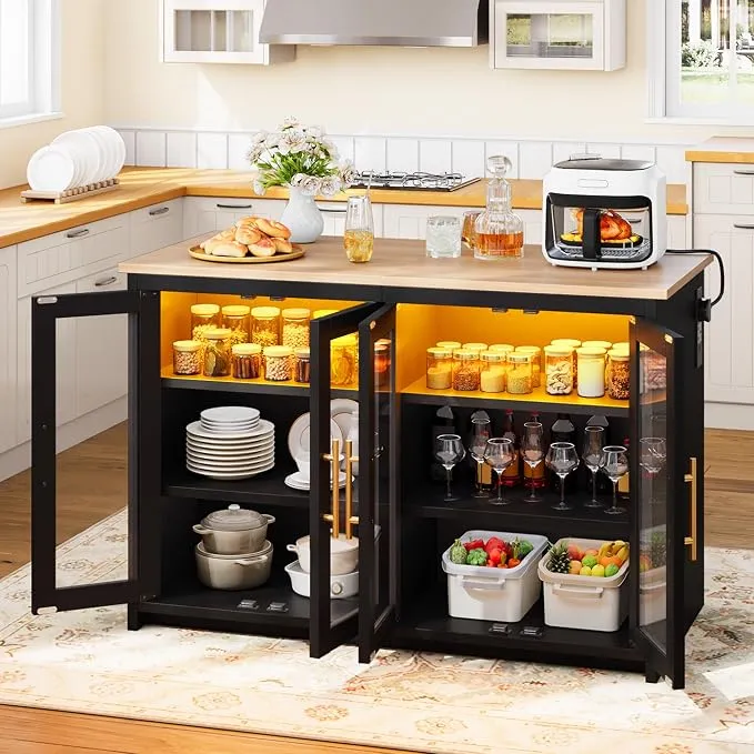 YITAHOME Isla de Cocina Multifuncional con Enchufes y LED