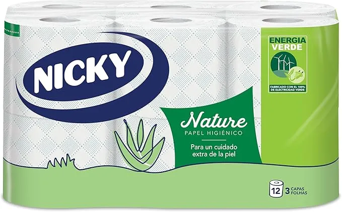 Papel Higiénico Nicky Nature 12 Rollos con Aloe Vera y 3 Capas