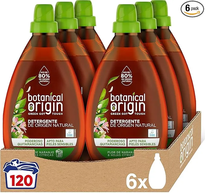 Botanical Origins Detergente Lavadora Piel Sensible Flor Naranjo Cítricos - Pack 6 (120 Lavados)