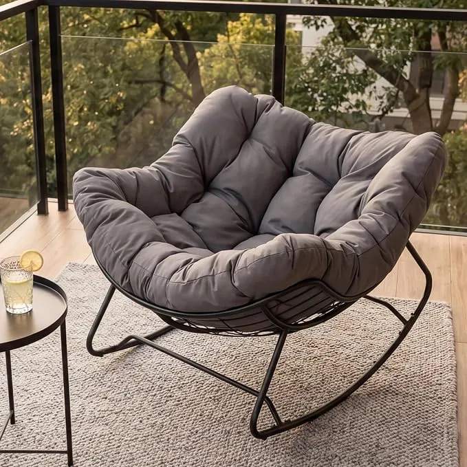 Silla Mecedora WOLTU Gris Oscuro con Cojín Grueso