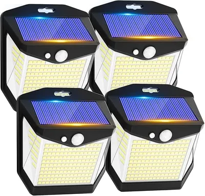 Luz Solar LED Exterior Jardin - 248 LED Luces Solares Sensor de Movimiento 270° Foco Solar Exteriores Lampara IP65 Impermeable Aplique Solar Potente con Iluminacion Terraza Outdoor Light 4 Paquete