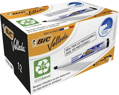 BIC Velleda Caja de 12 Rotuladores de Pizarra Negra Punta Media