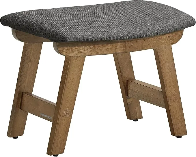 SONGMICS Reposapiés Taburete Bajo Madera Carga 200kg Asiento Ergonómico Funda Lavable 39x25x30cm Gris Pizarra