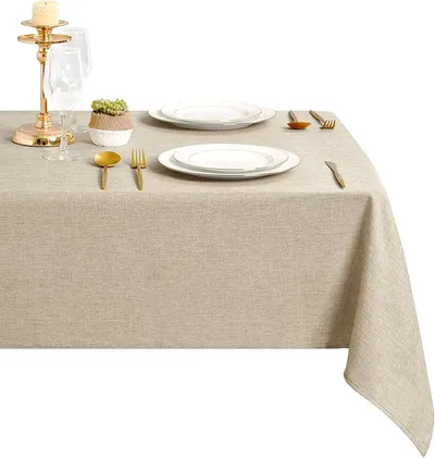 DWCN Mantel de Lino Beige con Aspecto de Lino