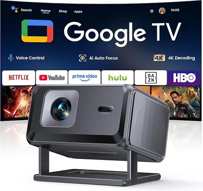 Proyector 4K Google TV Official Apps Auto Focus Keystone Proyector Portatil App Integrada Control del lenguaje 1080P FHD Nativo, WiFi 6 & Bluetooth SmartProyector para Movil/Exterior/Cine en Casa/Tech