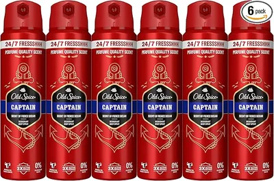 Old Spice Captain Desodorante Corporal En Spray Para Hombres 150 ml, Fresco 24 Horas, Todos Los Días Con Uso Diario, Perfume Duradero, Fragancia Excepcional, Protección Contra El Mal Olor