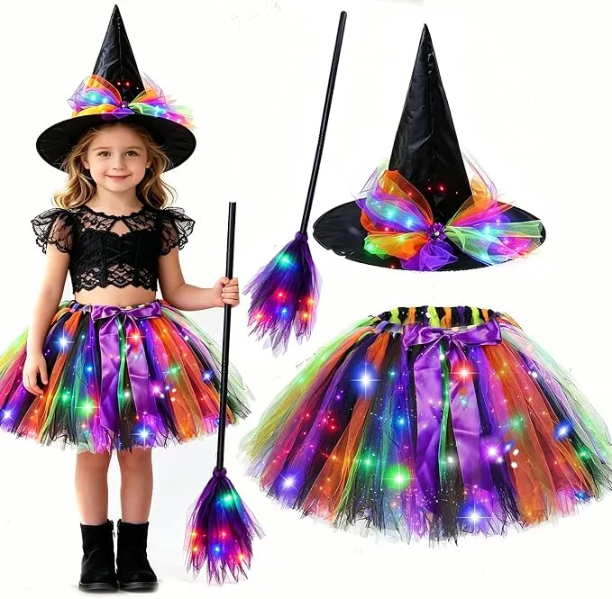 Disfraz Bruja Hifot para Niña con Tutú, Sombrero y Escoba