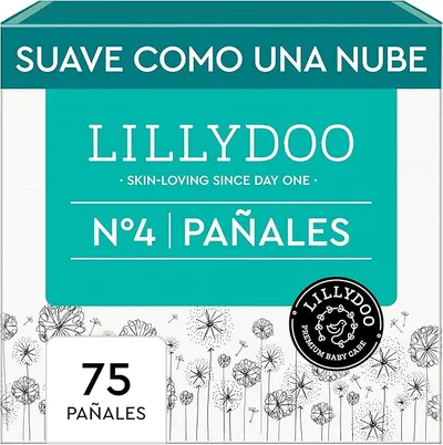 Pañales LILLYDOO delicados con la piel - talla 4 (9+ kg), caja de medio mes (75 unidades), protección contra fugas, suaves, sin perfumes ni lociones y dermatológicamente probados