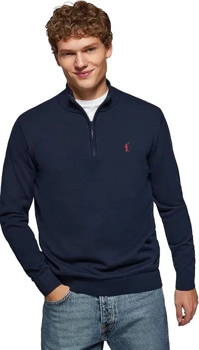 Polo Club Jersey Azul Marino con Cierre de Media Cremallera y Cuello Alto