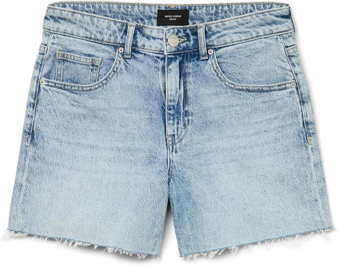 VERO MODA Pantalones Cortos para Mujer con Flecos y Cremallera