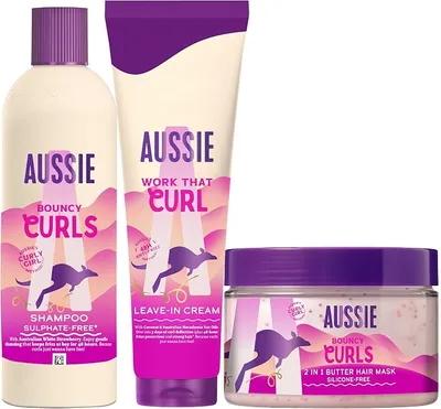 Aussie Rizos Definidos Champú Sin Sulfatos + Mascarilla + Crema De Peinado