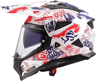 LS2, Casco Moto Cross PIONEER II FANTASY Matt White Red Blue, XS