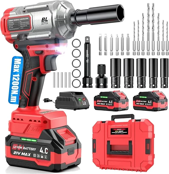 Llave de impacto a bateria 1200 N·m 3-en-1