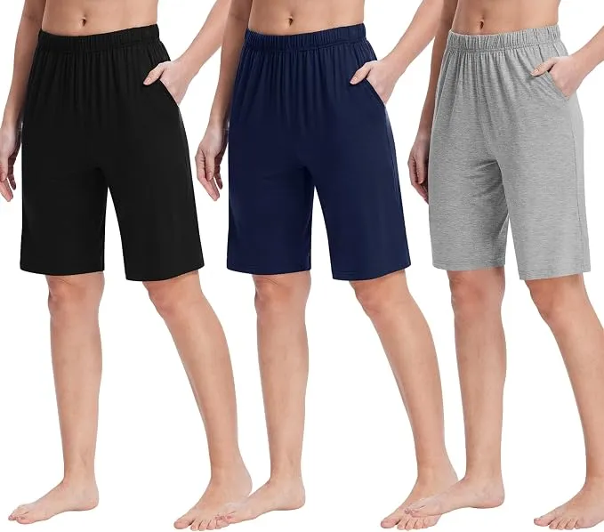 Pack 3 Pantalones Cortos de Pijama Verano MoFiz Mujer Suaves hasta Rodilla con Bolsillos