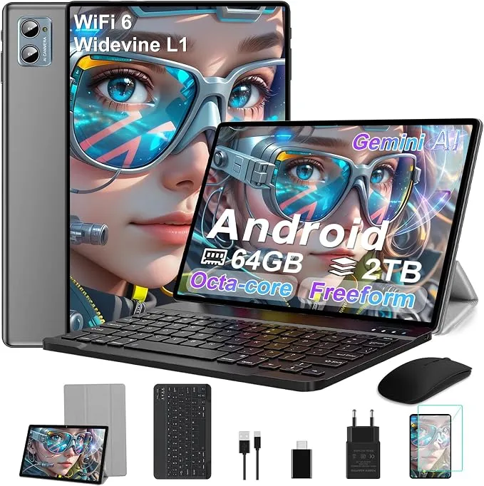 Tableta Android 10" Octa Core 64GB con Funda, Teclado y Ratón Incluidos