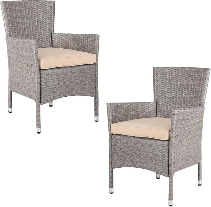 Casaria 2x Sillas de Jardín Poliratán Apilables Beige con Cojines