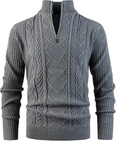 Btmpmcs Jersey Hombre Knit Half Zip Suéter de Punto Clásicos Otoño Invierno Suéter con Cuello Alto con Cremallera Casual Caliente Sudaderas Jersei Sweater Pullover de Manga Larga