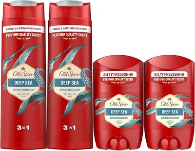 Old Spice Deep Sea Desodorante En Barra Para Hombres + Gel De Ducha Y Champú