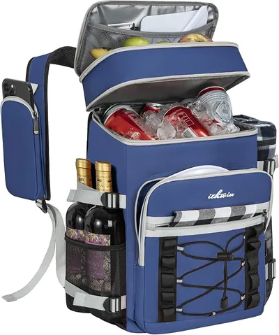 Mochila Isotérmica Doble Compartimento 30L para Picnic y Acampada (Azul)