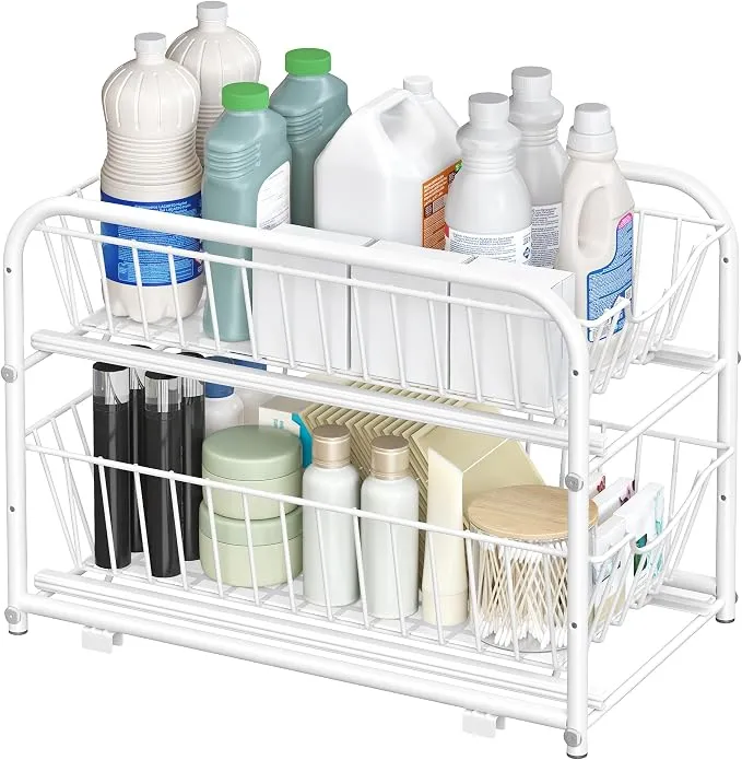 SONGMICS Organizador de Cocina Ajustable de 2 Niveles con Cestas Extraíbles