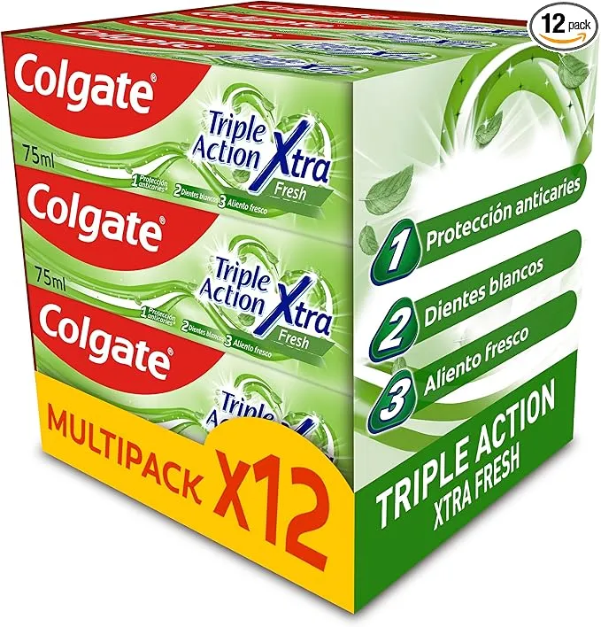 Pack 12 Pastas de Dientes Colgate Triple Acción Xtra Fresh 75ml