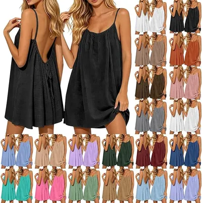 Vestido casual sin mangas con escote profundo y tirantes finos