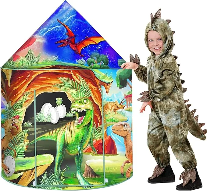 Tienda de Campaña Tipi Infantil de Dinosaurios Plegable con Accesorios
