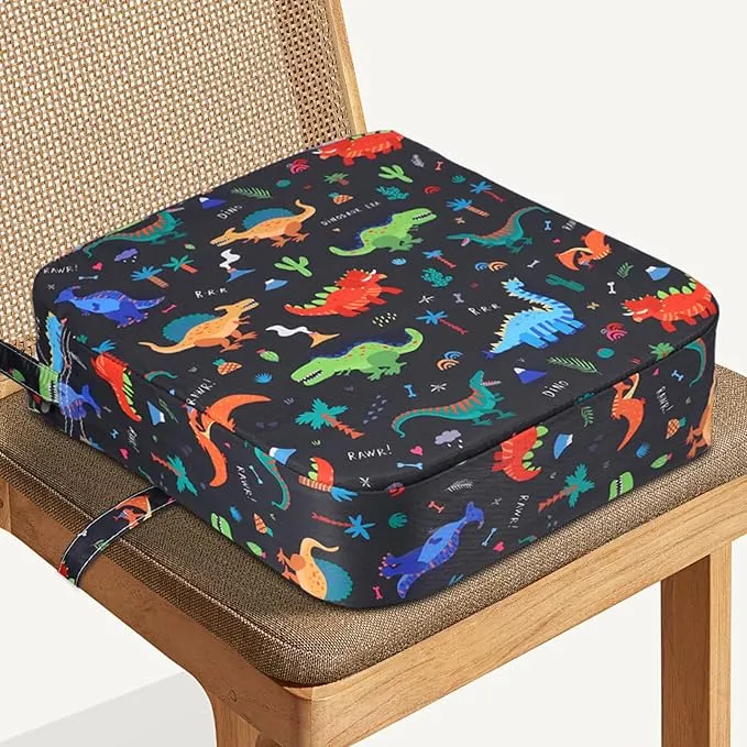 Alzador de Asiento Infantil Portátil Dinosaurio Negro - 8cm Alto con Correas