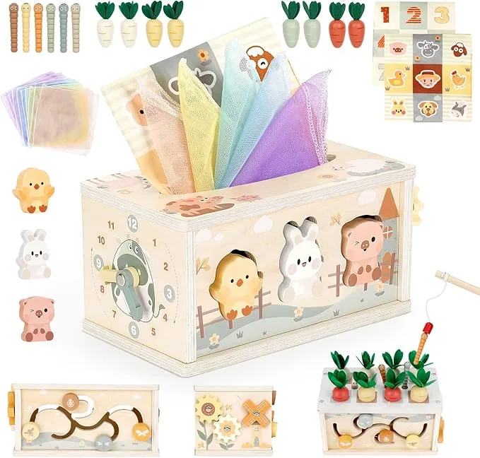 Vanplay Juguetes Montessori para Bebés de 1 Año, Caja de Pañuelos Sensoriales Educativos