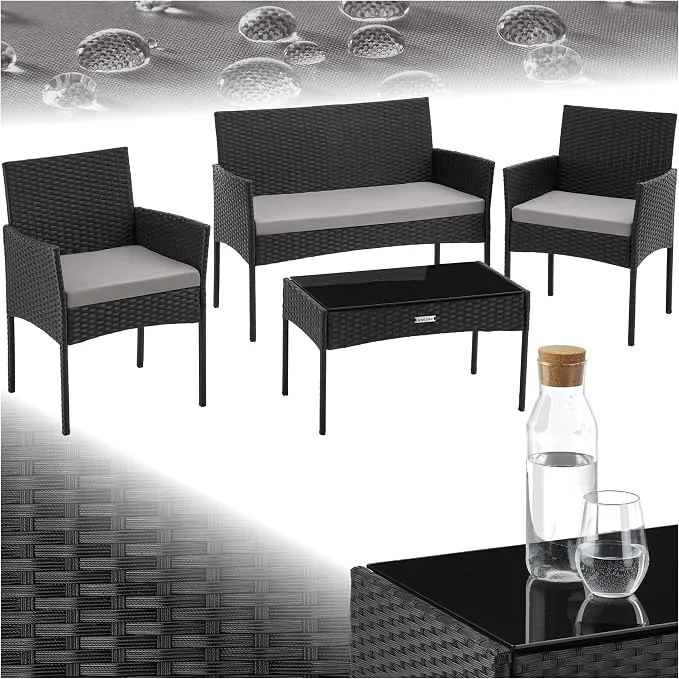Conjunto de Jardín TECTAKE para 4 Personas con Mesa de Cristal y Cojines Lavables