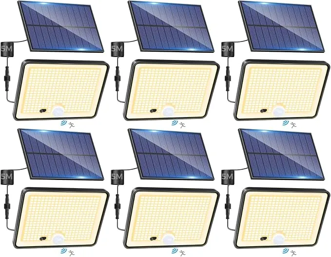Lote 6x Foco Solar LED Exterior 342LED con Sensor de Movimiento y Mando a Distancia