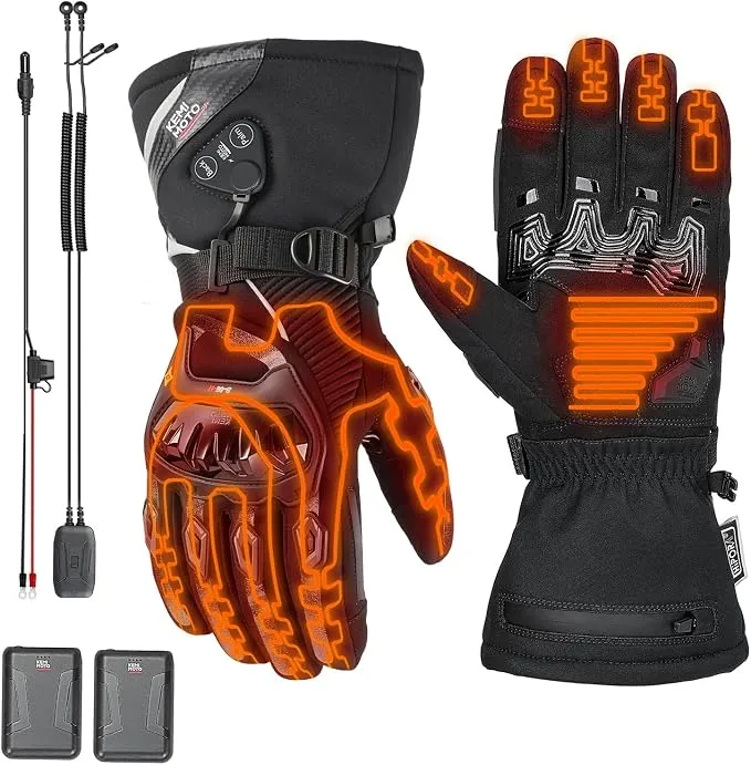 KEMIMOTO Guantes Calefactables Doble Alimentación 3000mAH/12V Impermeables para Invierno