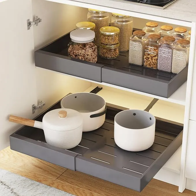 2 Paquetes Cajones Extraíbles para Armario de Cocina COVAODQ - Organizador Gris Ajustable