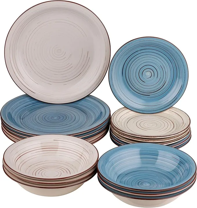 Vajilla Baroni Home 18 Piezas Cerámica Azul y Gris para 6 Personas