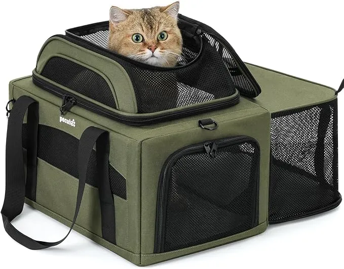 Transportín Expandible Pecute para Gato Grande y Perro (Verde)