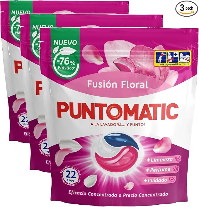 Puntomatic Cápsulas Tricámara Floral para 66 Lavados