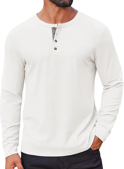 Camiseta Henley Manga Larga COOFANDY con Botones Vintage