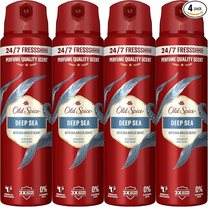 Old Spice Deep Sea Desodorante Spray para Hombre Sin Aluminio (4x150ml)