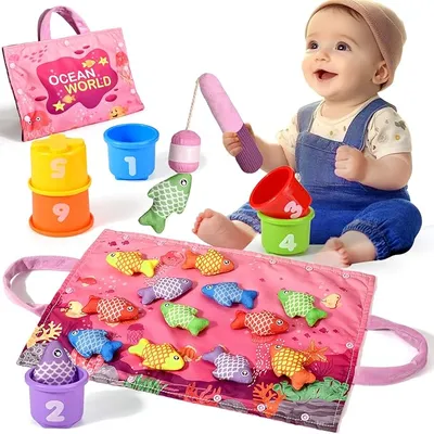 Yitical Juguetes Niños 1 Año Montessori Juego Pesca Tela Taza Apilables