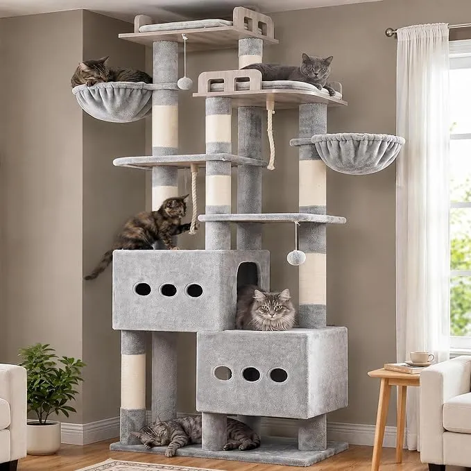 Gitelsnour Rascador para Gatos de 190 cm con 2 Cuevas y 4 Plataformas