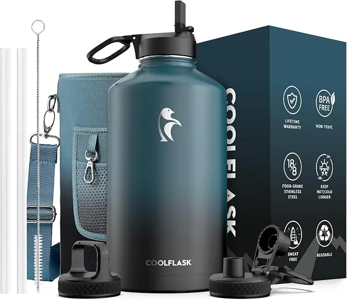 Coolflask Botella Térmica Aislada Acero Inoxidable 3785 ml Negro Añil